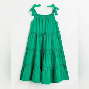 H&M dress toddler Seersucker Dress bows maxi sleeveless ruffles Kelly green